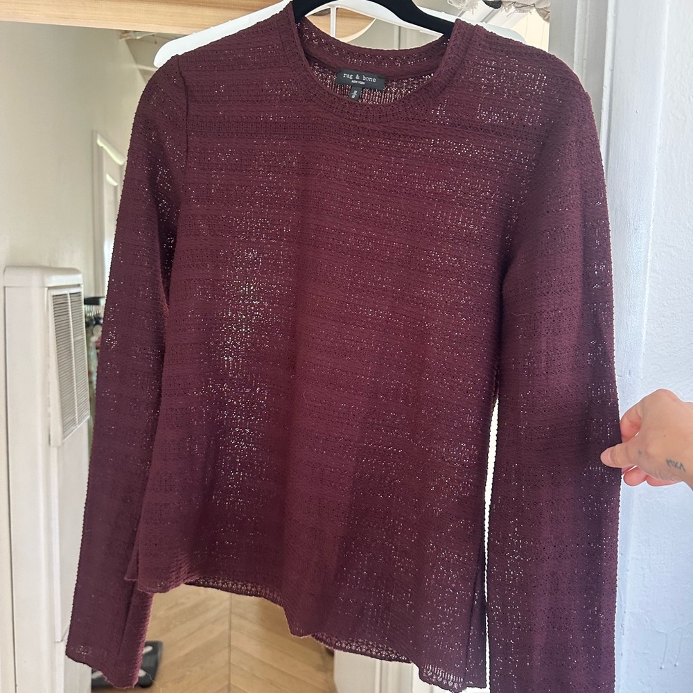 rag & bone Wine Maroon Sheer Knit Long Sleeve Top